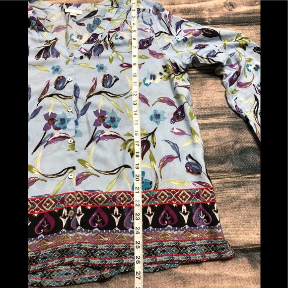 J Jill Floral Blouse Blue Size Large Petite - Picture 6 of 7